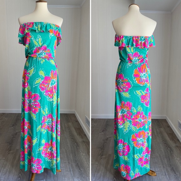 Lilly Pulitzer Dresses & Skirts - Lilly Pulitzer Ruffle Flora Maxi Dress Green Pink